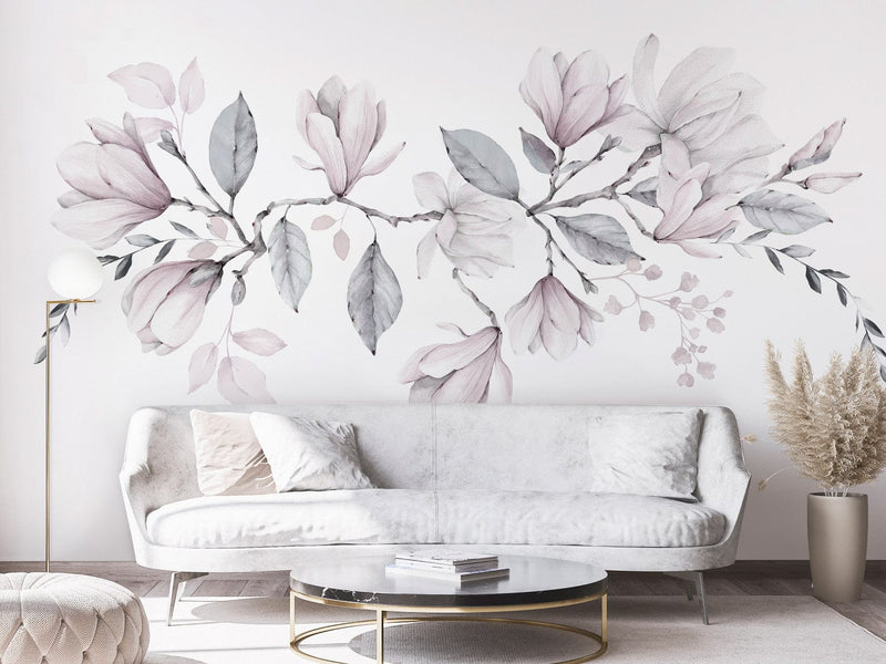 Wall Murals - Magnolia blossom, pink and grey, 143173 G-ART