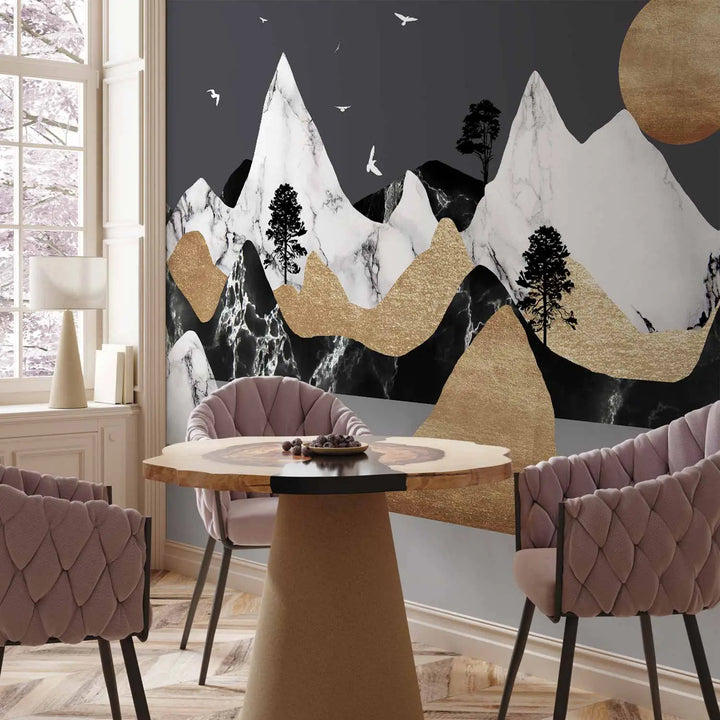 Wall murals - Marble and gold mountain landscape, 146018