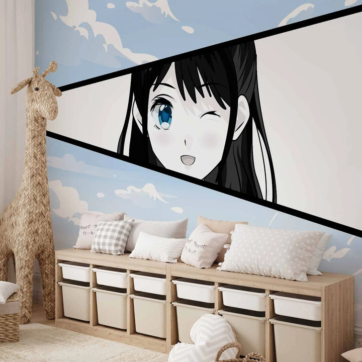 Fototapeet - Manga stiilis tüdruk sinisel taevataustal, 145509