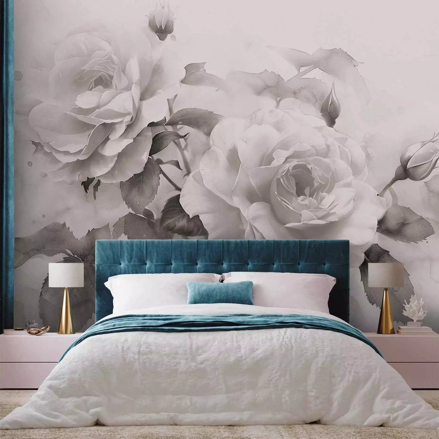 Fototapetes - Melnbalta kompozīcija ar rozēm - guļamistabai G-ART