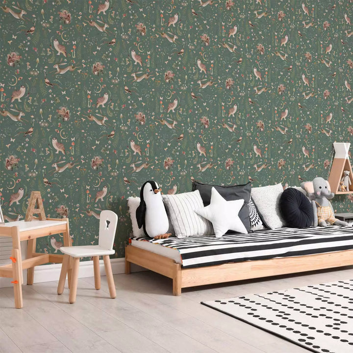 Fototapetes - Meža daba vintāžas stilā, zaļā krāsā - 149226 G-ART