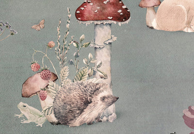 Valokuvatapetti - Metsän eläimiä kukkien keskellä harmaalla taustalla, 149203 G-ART
