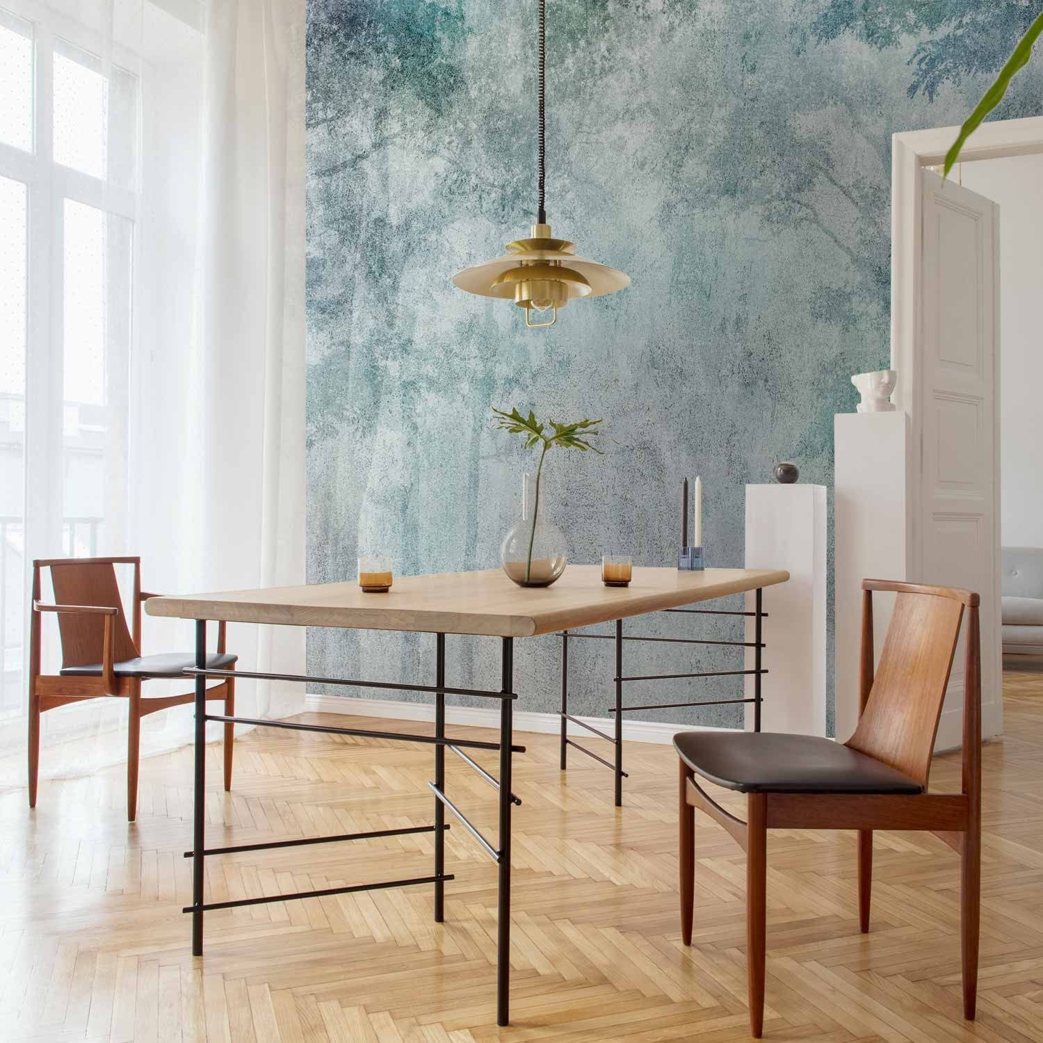 Fototapetes guļamistabai un viesistabai ar dabu zilgani zaļā krāsā G-ART