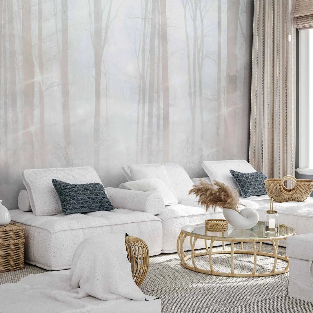 Fototapetes - miglains mežs uz pelēkā krēmkrāsas fona | 148599 G-ART