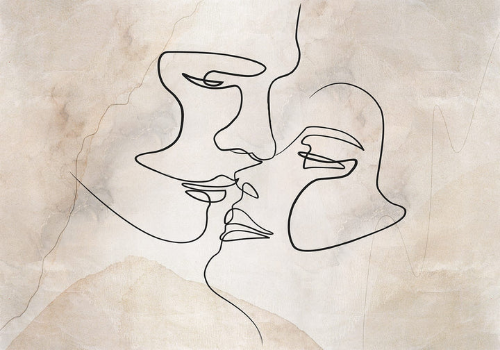 Минималистичные фотообои с силуэтами двух лиц в стиле линейного искусства Tapetenshop.lv