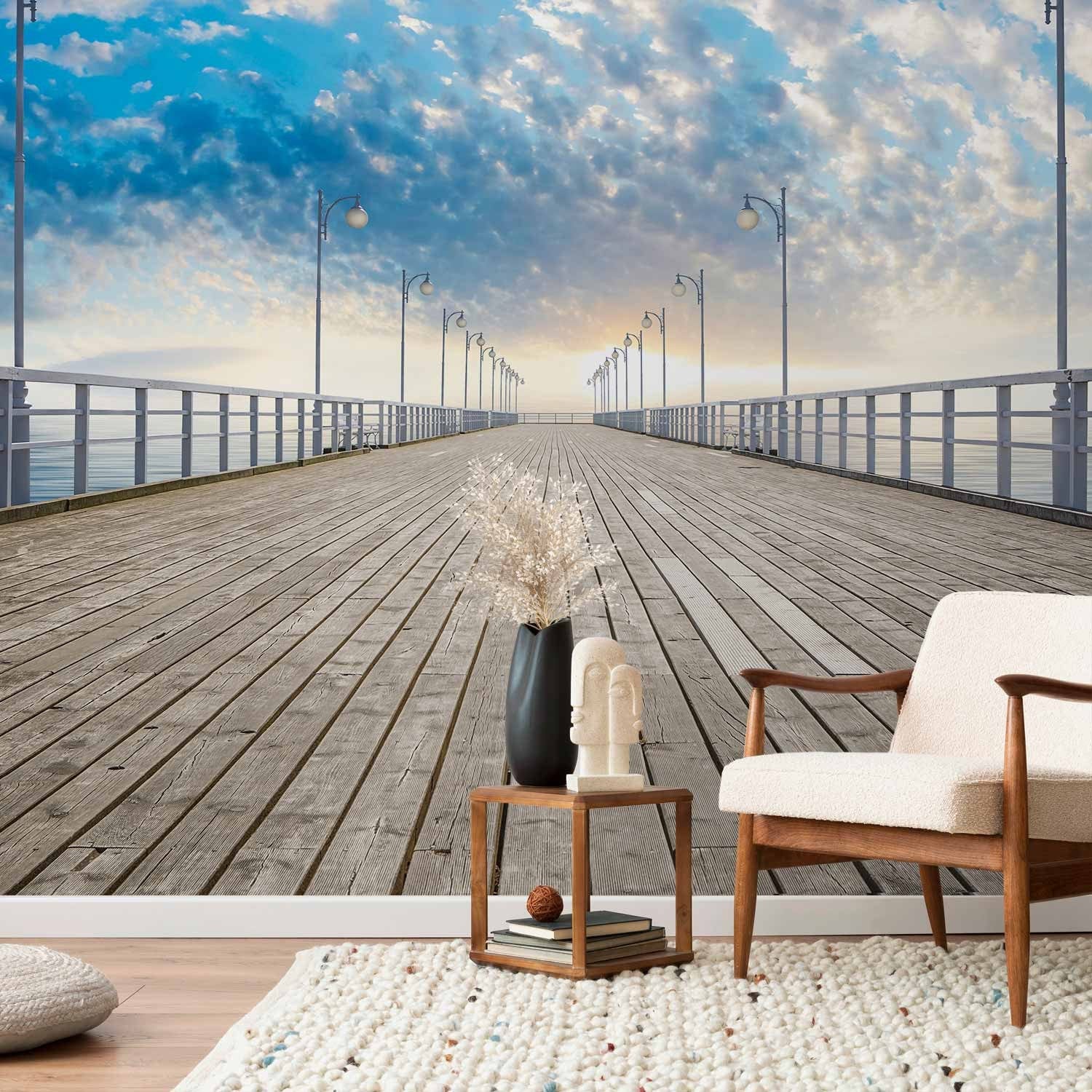 Fototapetes - Mols, zila jūra un mierīgas debesis ar mākoņiem - 61682  G-ART