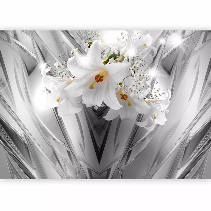 Fototapetes - lilijas starp pelēkiem viļņiem ar dzirksti - pelēkā G-ART