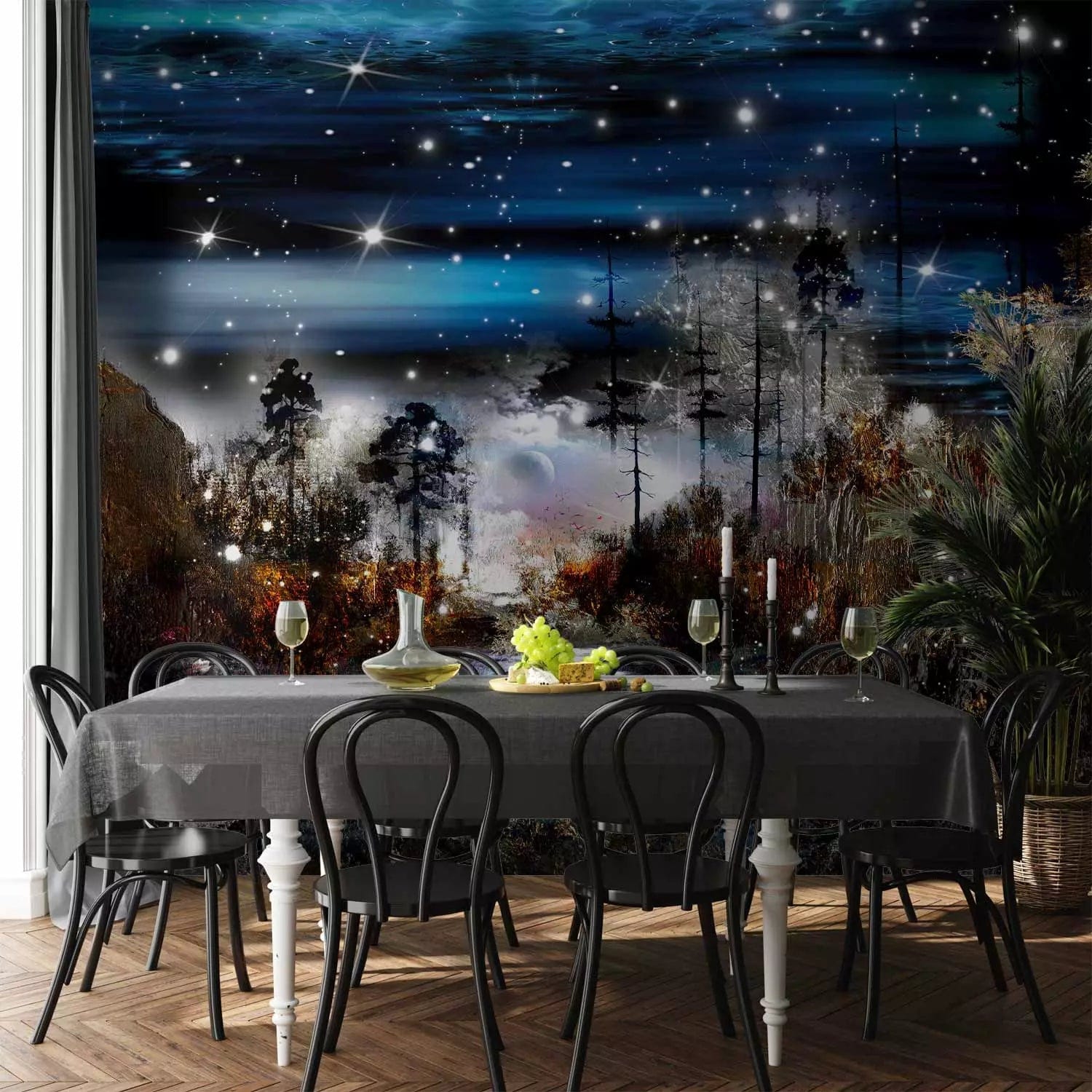 Fototapetes - nakts dabas ainava ar skaistām zvaigžņotām debesīm G-ART