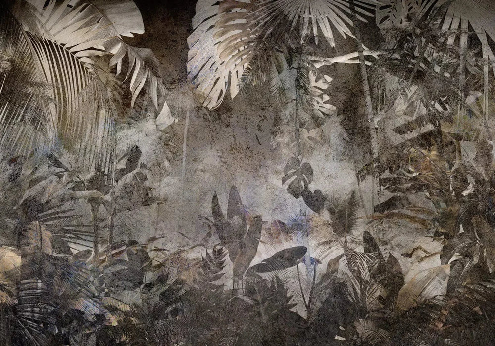 Fototapetes ar tropu lapām un tropisku motīvu brūnā krāsā  G-ART