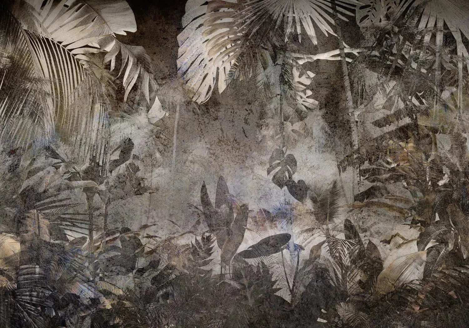Fototapetes ar tropu lapām un tropisku motīvu brūnā krāsā  G-ART