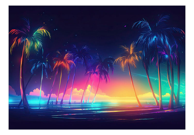 Fototapetes - Okeāns un tropu palmas neona gaismās, 150661 G-ART