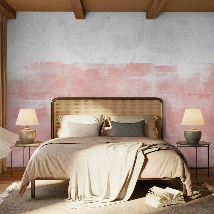 Abstract wall mural with large, geometric, and organic shapes - in the bedroom