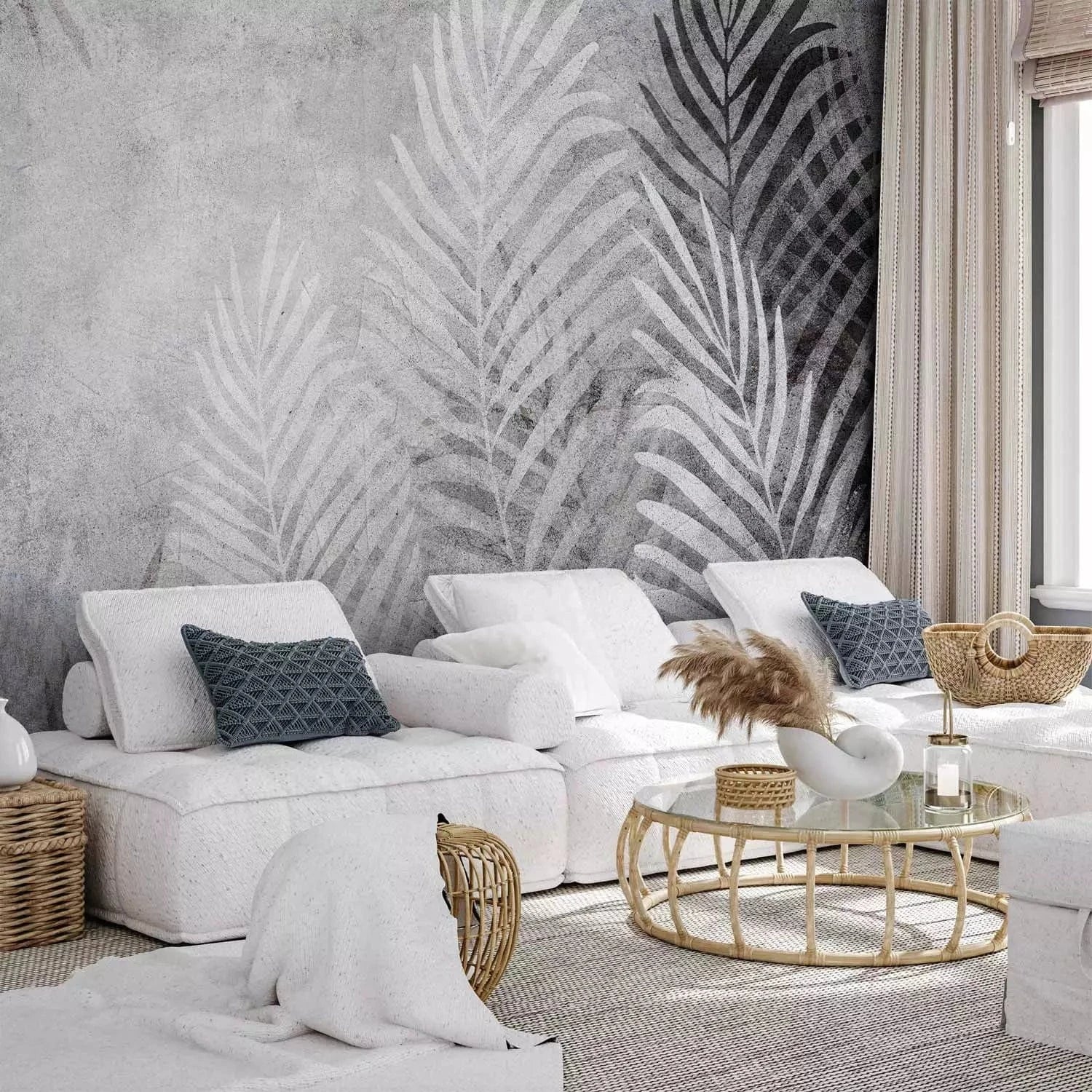 Fototapetes - Palmu lapas pelēkos toņos - dabas stilā G-ART