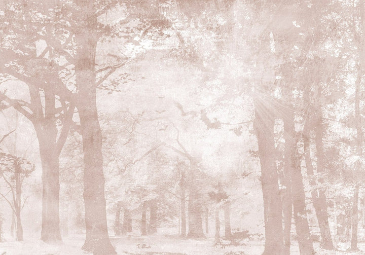 Fototapetes - miglaina ainava ar augstiem kokiem bēsos toņos G-ART