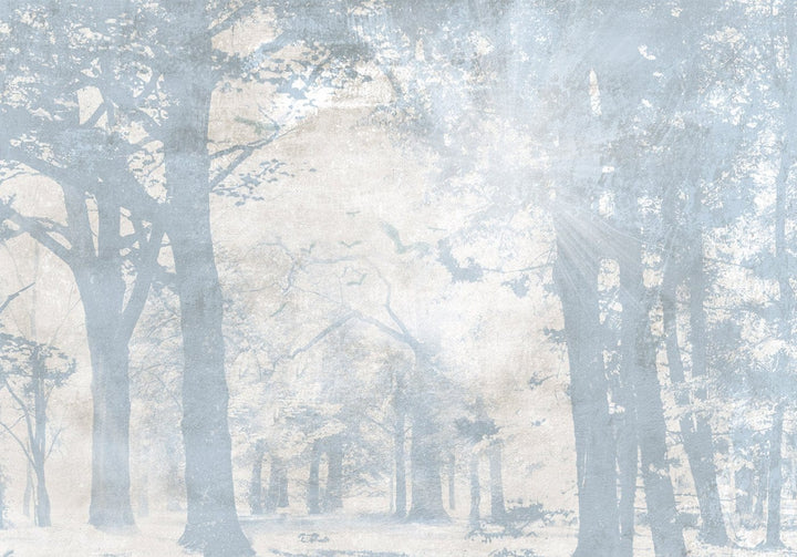 Fototapetes - miglaina ainava ar augstiem kokiem zilos toņos G-ART