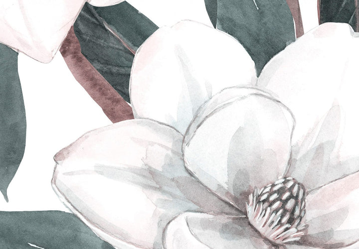 Fototapetes ar baltam magnolijām (tumši zaļas lapas), 137262 G-ART