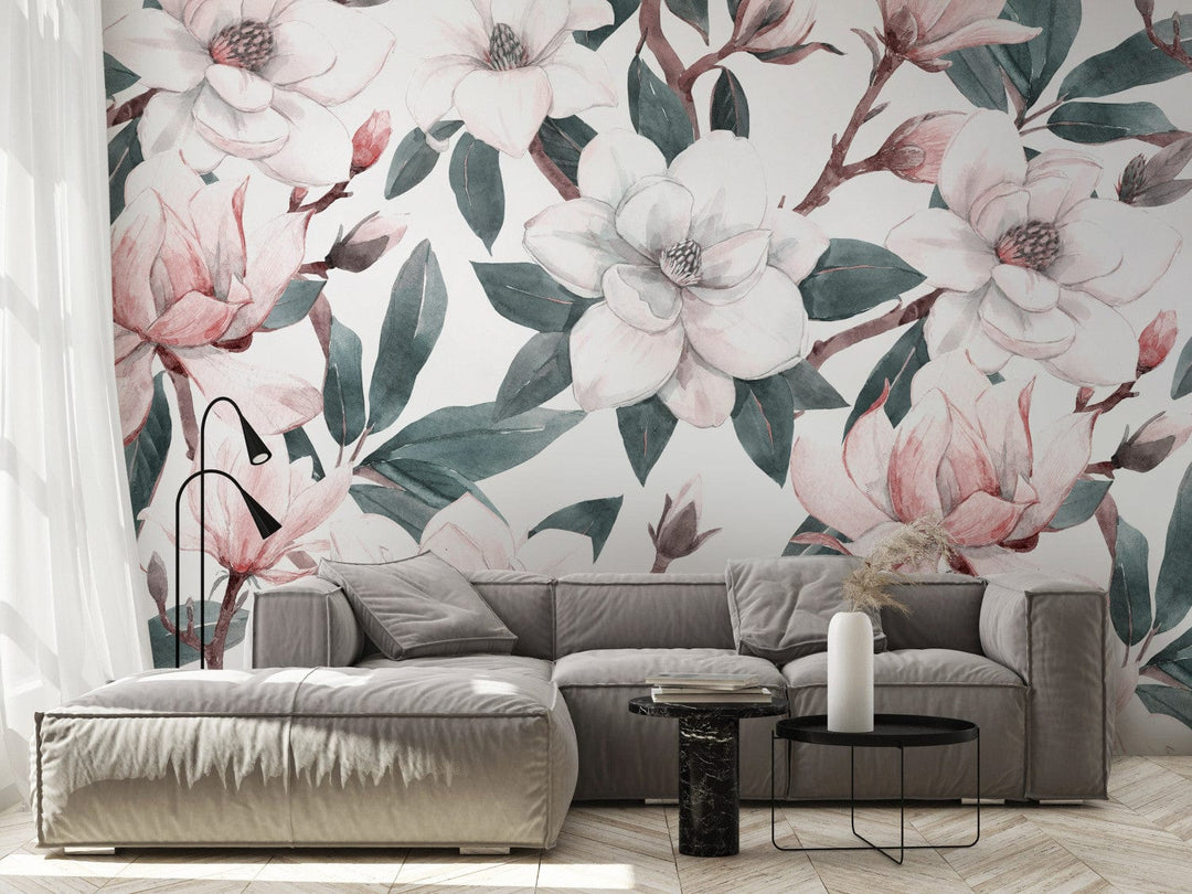 Fototapetes ar baltam magnolijām (tumši zaļas lapas), 137262 G-ART