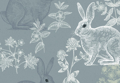 Wall Murals - Grey and white bunnies on floral background, 149216 G-ART