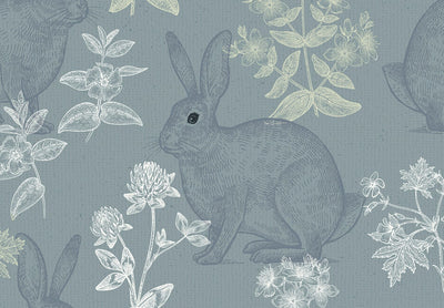 Wall Murals - Grey and white bunnies on floral background, 149216 G-ART