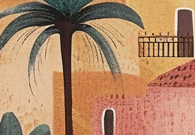 Fototapetes - Pilsēta starp palmām - kompozīcija terakotas krāsās, 159456 G-ART