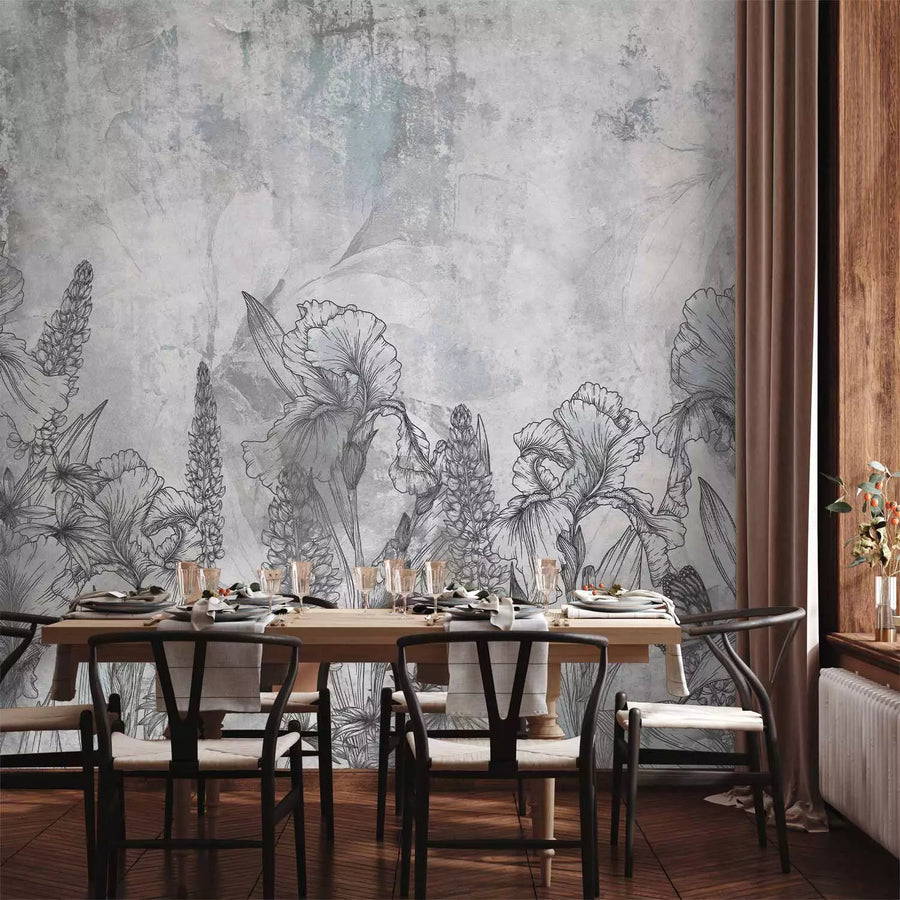 Fototapetes - Īrisi starp citiem ziediem uz akmens fona - 151289 G-ART