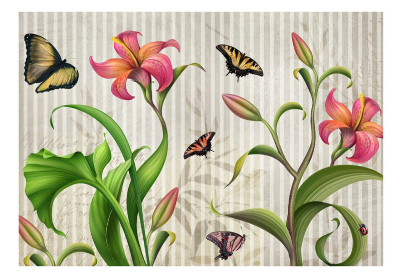 Fototapetes - Pļava un krāsaina daba ziediem un tauriņiem, 60732 G-ART