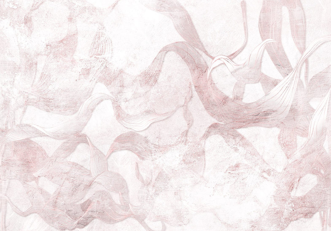 Abstrakti valokuvatapetti, jossa on virtaavia orgaanisia viivoja vaaleanpunaisissa sävyissä Tapetenshop.lv