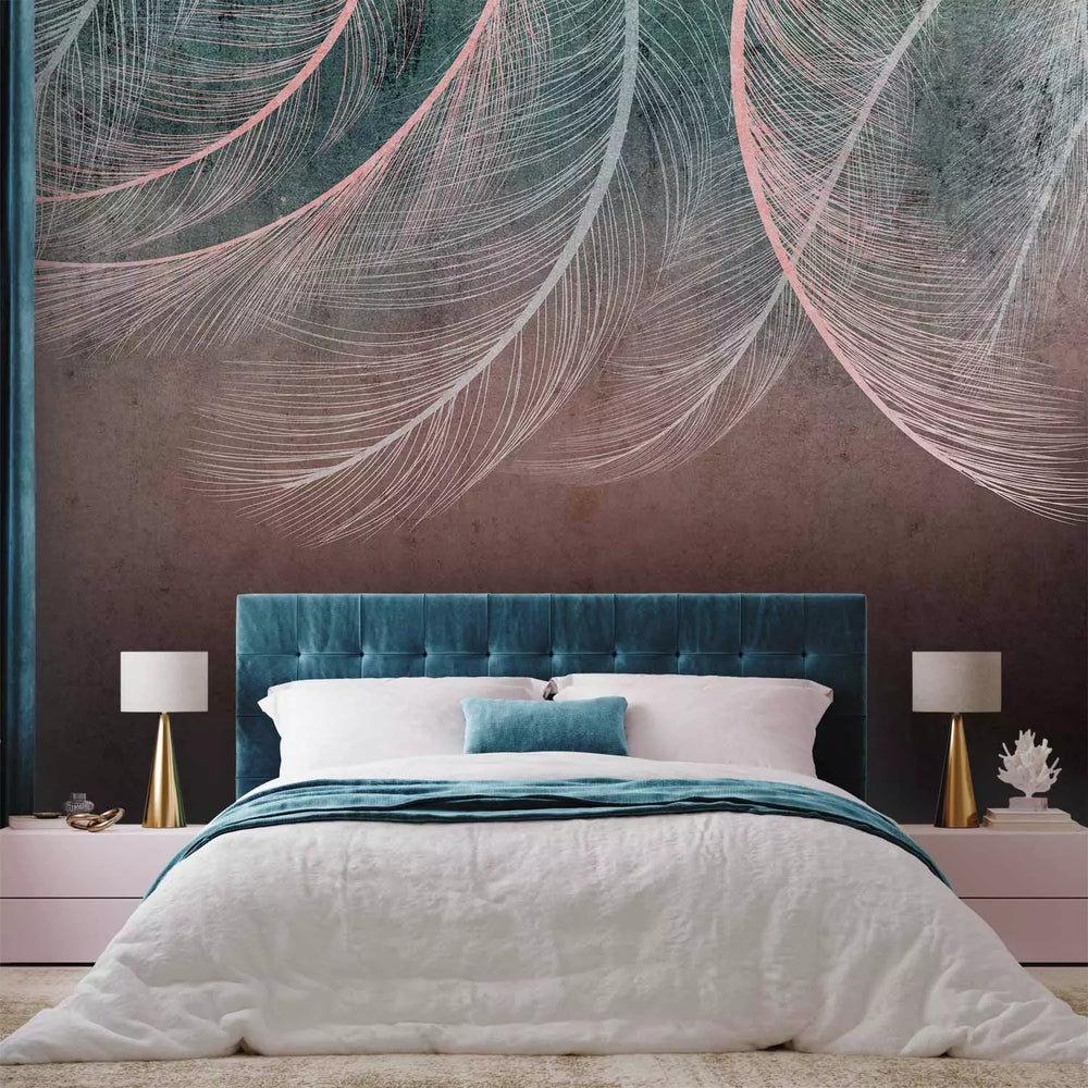 Fototapetes - putnu spalvas boho stilā uz tumša fona - 143788 G-ART