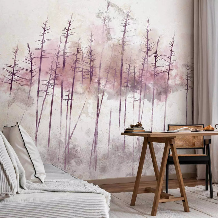 Fototapetes - enerģiska ainava ar rozā kokiem uz pelēka fona - 143784 G-ART