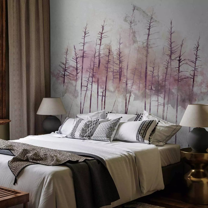 Fototapetes - enerģiska ainava ar rozā kokiem uz pelēka fona - 143784 G-ART