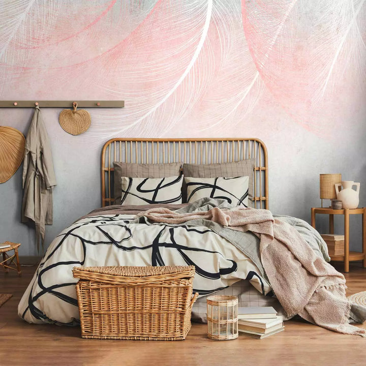 Fototapetes - rozā putnu spalvas boho stilā - 143789 G-ART