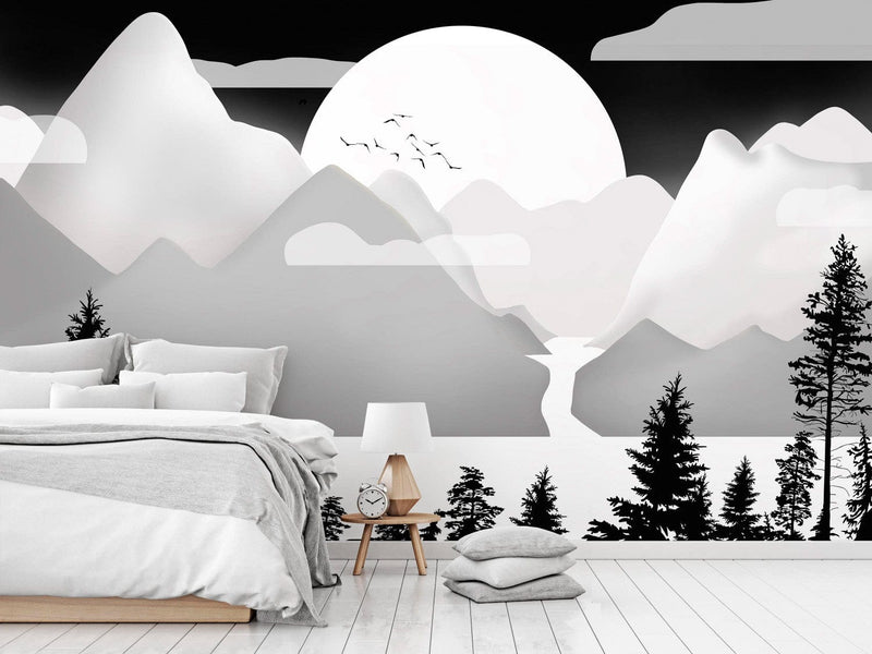 Wall Murals - Sunset behind the mountains (grey and black), 142306 G-ART