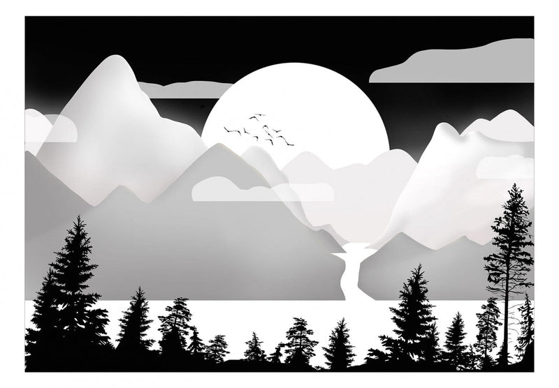 Wall Murals - Sunset behind the mountains (grey and black), 142306 G-ART