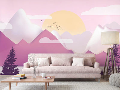 Wall Murals - Sunset behind the mountains (pink), 142307 G-ART