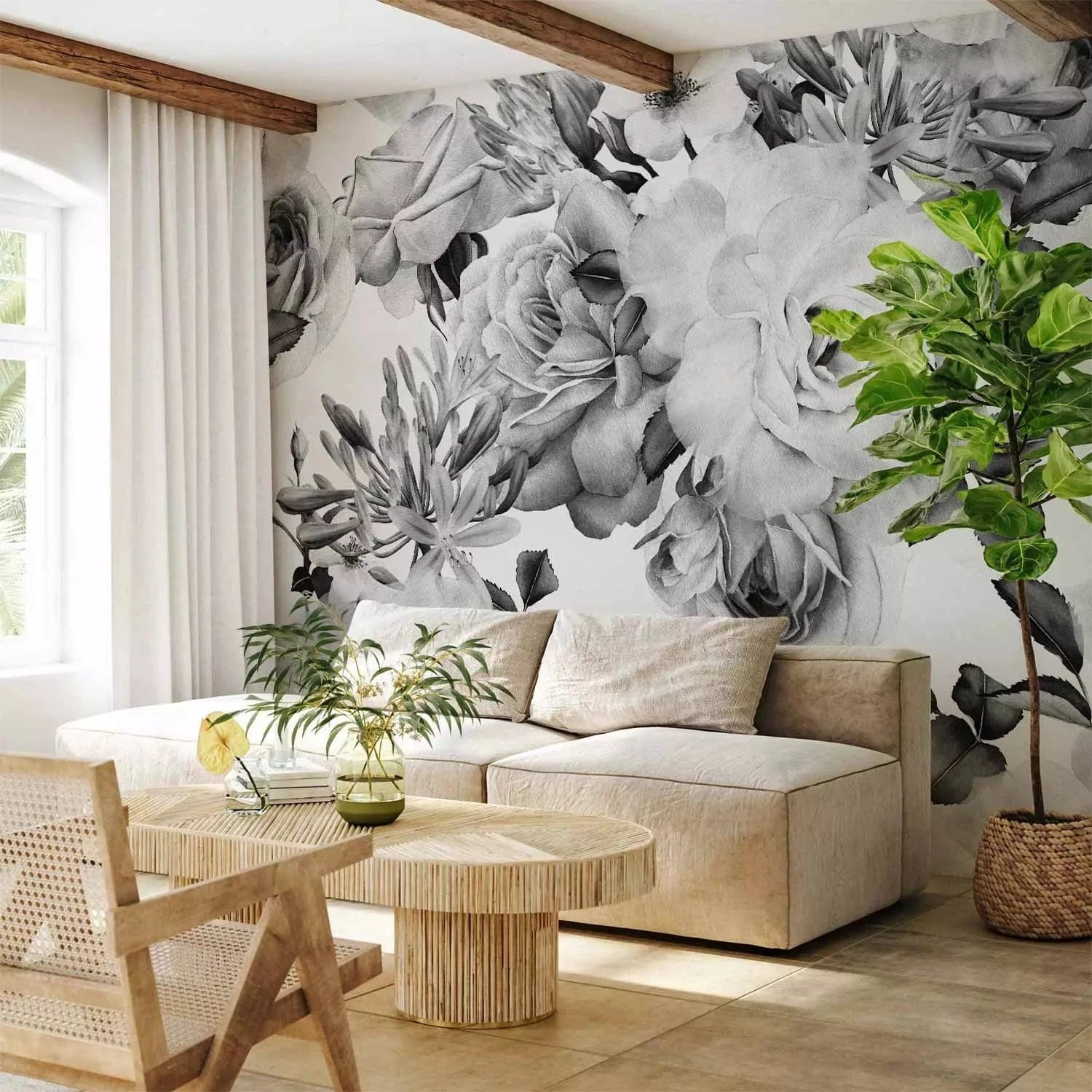 Fototapetes - Sentimentālais dārzs (melnbalts) - viesistabai G-ART