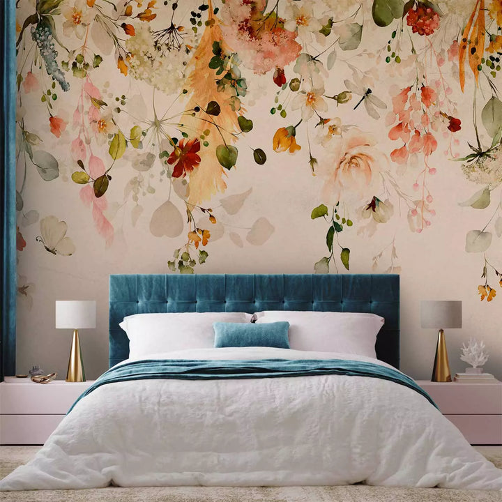 Fototapetes - Skaisti ziedi uz krēmkrāsas fona - 142346 G-ART