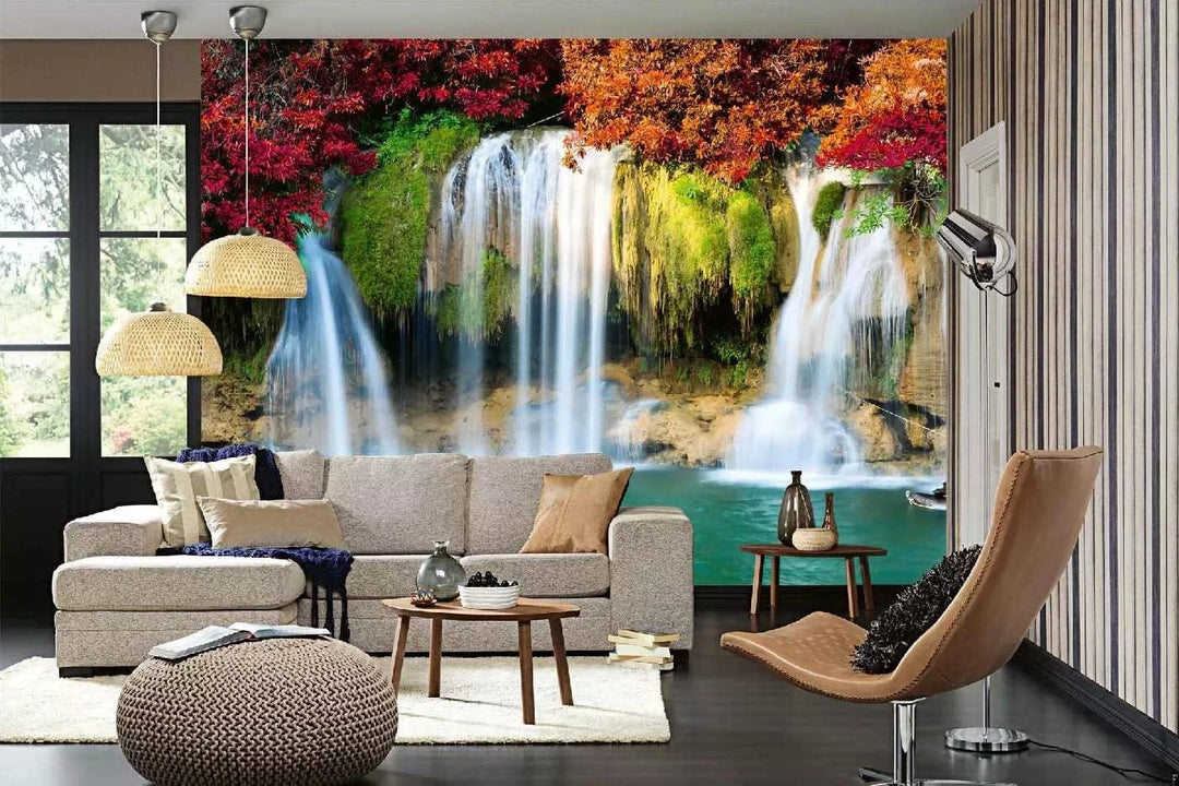 Fototapetes - Skaists rudens ūdenskritums, 375x250 cm, rudens krāsas D-ART