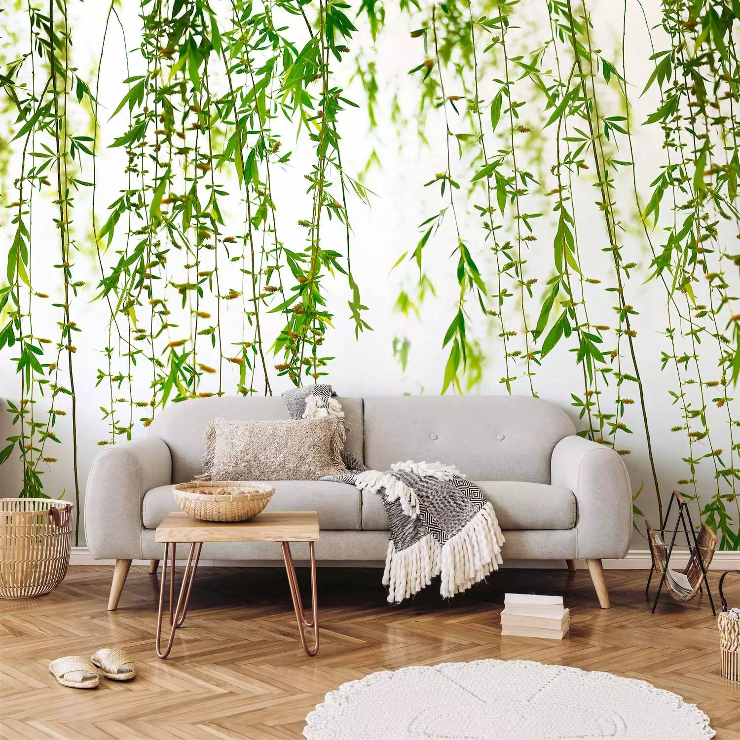 Fototapetes - Smalkas zaļas lapiņas uz balta fona - 151262 G-ART