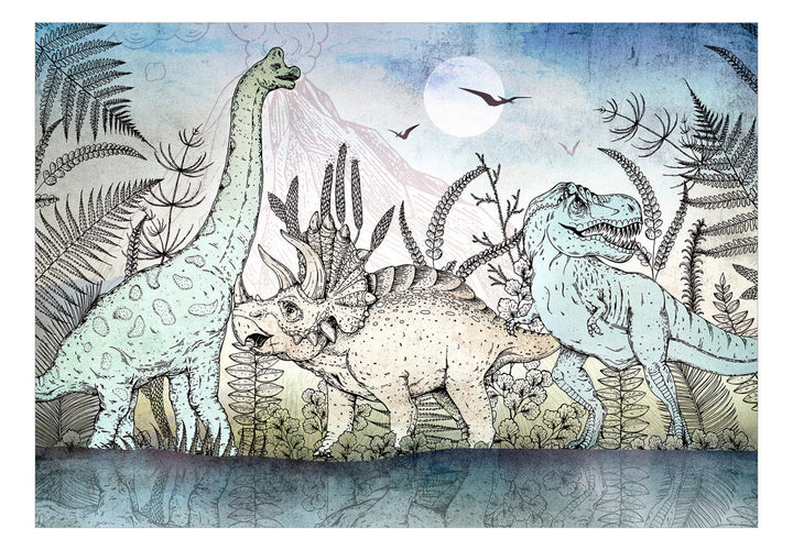 Fototapetes ar dinozauriem - Trikeratops, tiranozaurs un diplodokss G-ART
