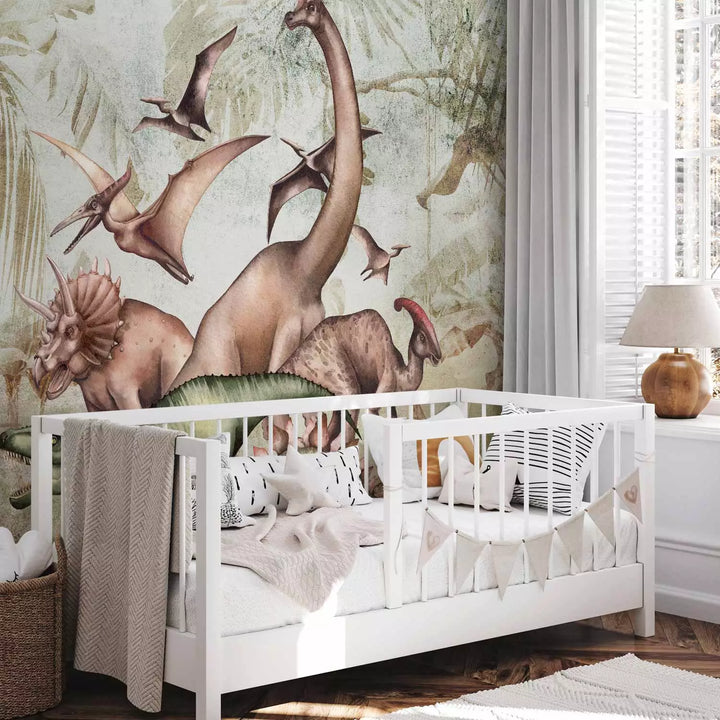 Fototapetes ar dinozauriem - Trikeratops, tiranozaurs un stegozaurs G-ART