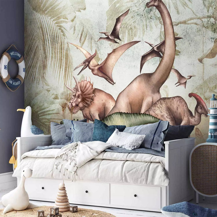 Fototapetes ar dinozauriem - Trikeratops, tiranozaurs un stegozaurs G-ART