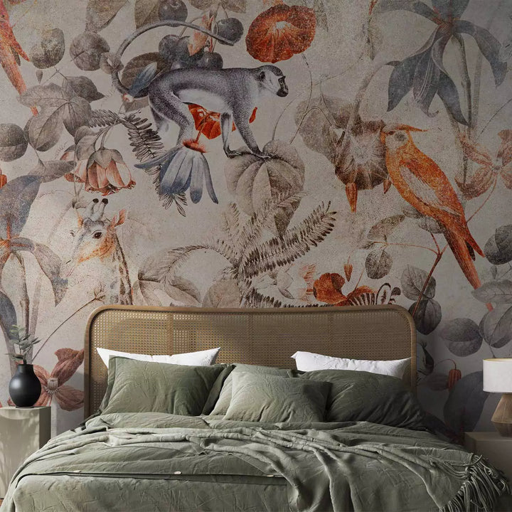 Fototapetes tropiskā stilā - eksotisks motīvs ar dzīvniekiem un augiem G-ART