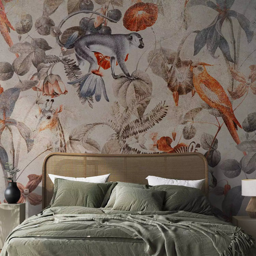 Fototapetes tropiskā stilā - eksotisks motīvs ar dzīvniekiem un augiem G-ART