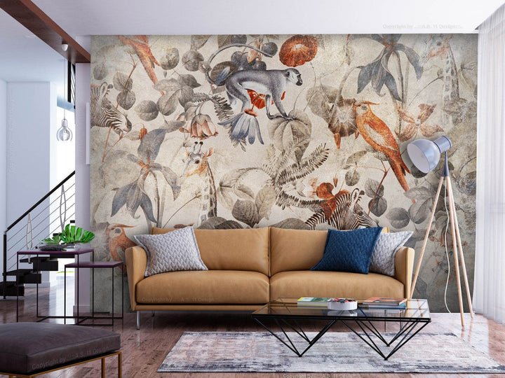 Fototapetes tropiskā stilā - pelēkos un bēšos toņos - 143075 G-ART