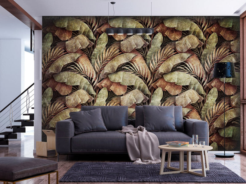 Wall Murals - Tropical leaves in bronze and green, 138602 G-ART