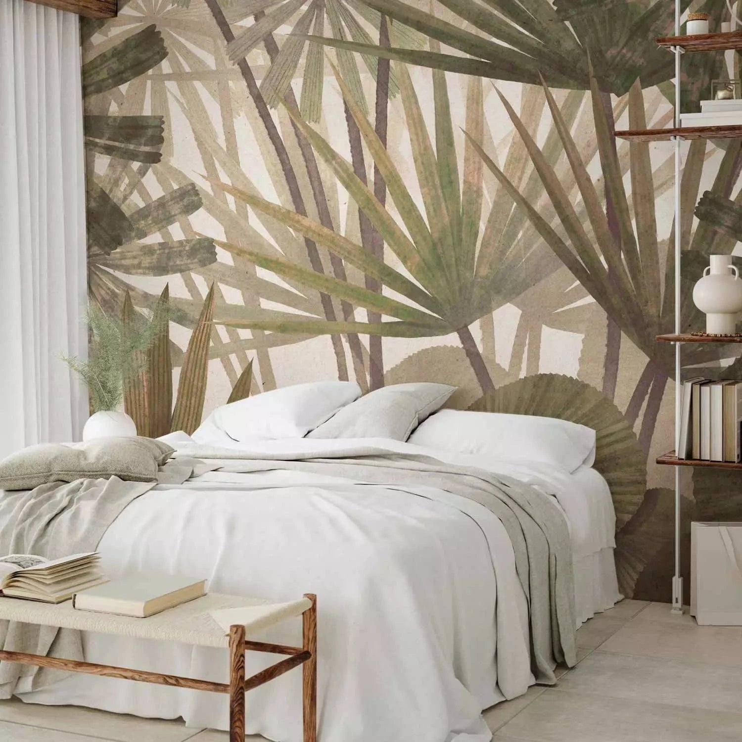 Fototapetes - Tropu palmas - kuplas palmu lapas brūnos un zaļos toņos G-ART