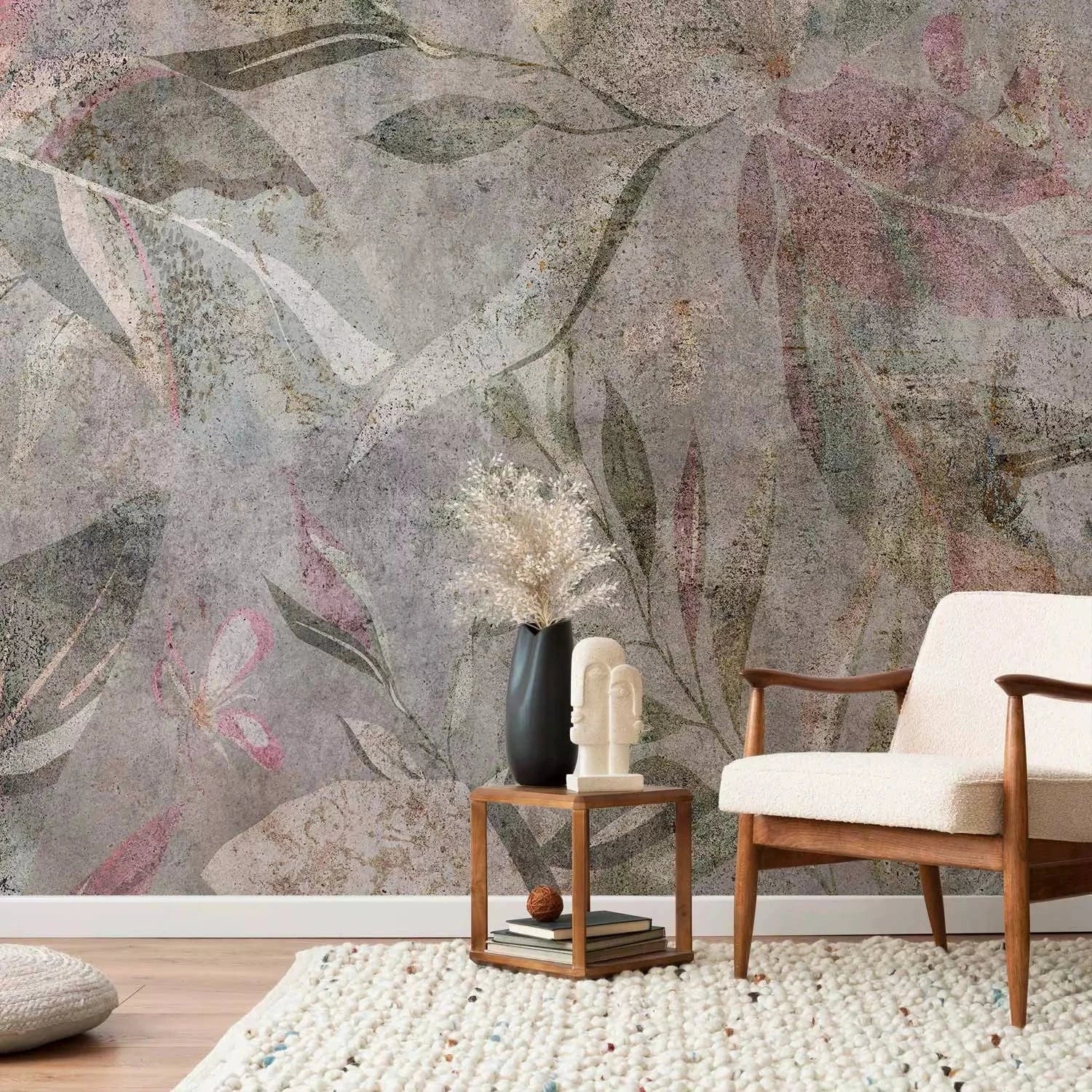 Fototapetes ar lapām vintāžā stilā rozā un pelēkos toņos G-ART