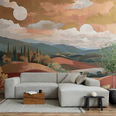 Wall Murals - Mediterranean landscape - composition in terracotta, 159460 G-ART