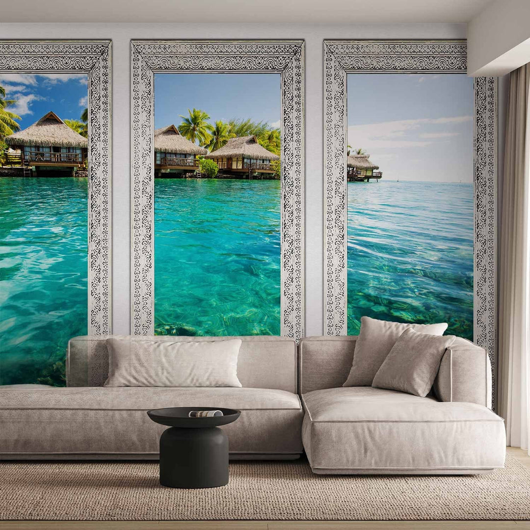 Fototapetes - Vientuļā sala - ainava ar klusu jūru un palmām, 61687  G-ART