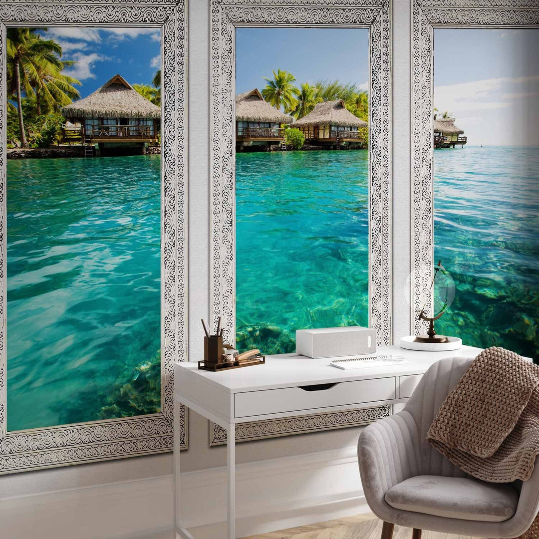 Fototapetes - Vientuļā sala - ainava ar klusu jūru un palmām, 61687  G-ART